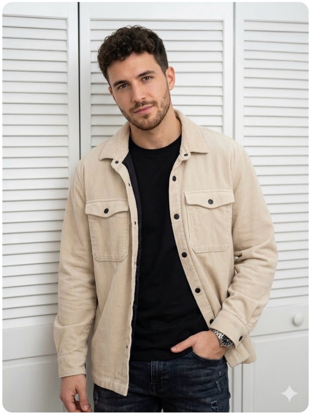 ZARA Men Corduroy Overshirt Jacket Beige XL
